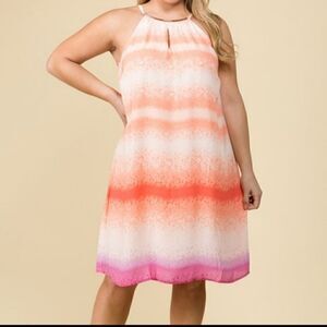 Luxology Ombre Halter Midi Dress With Gold Tone Neck Jewelry Size 8